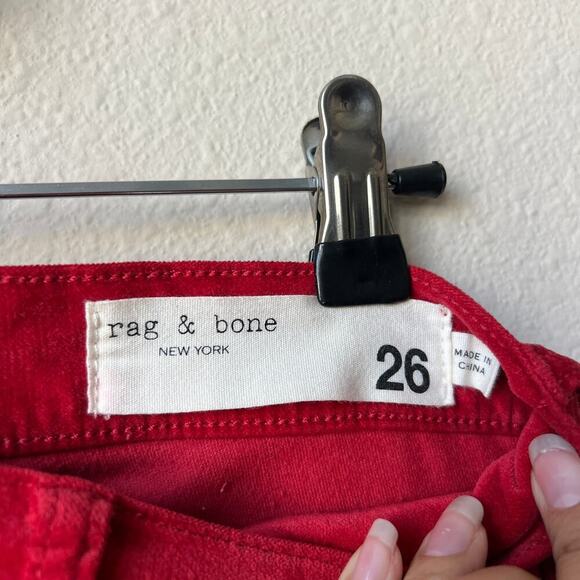 Rag & Bone Red High Rise Corduroy Skinny Jeans Size 26 - Picture 6 of 8